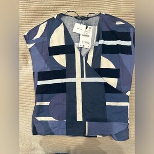 Zara Blue and White Linen Blend Top